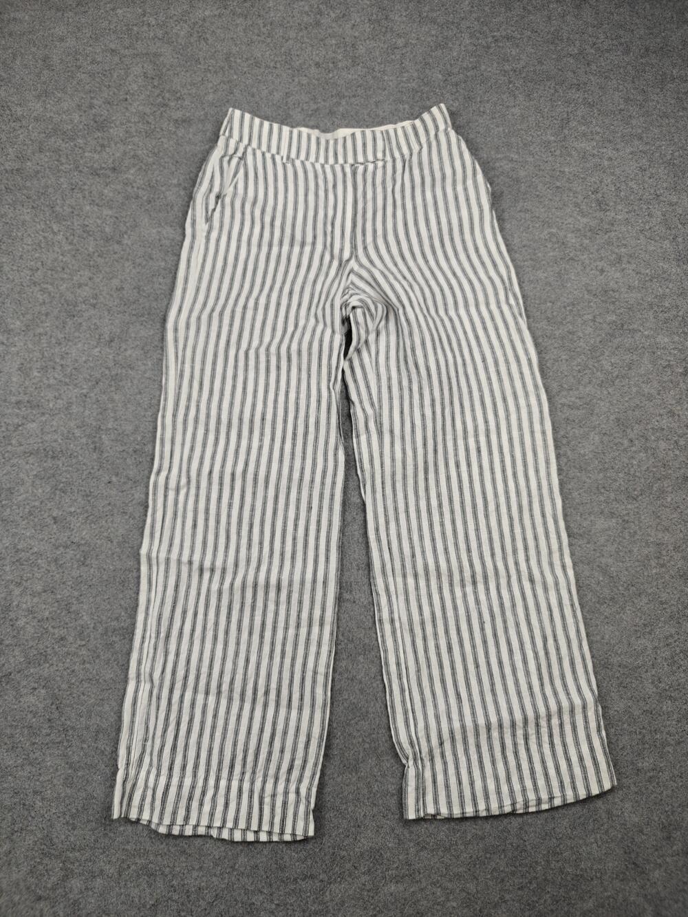 Reformation Pants Womens 0P White Striped Wide-Leg Linen Rayon Pull On Pockets